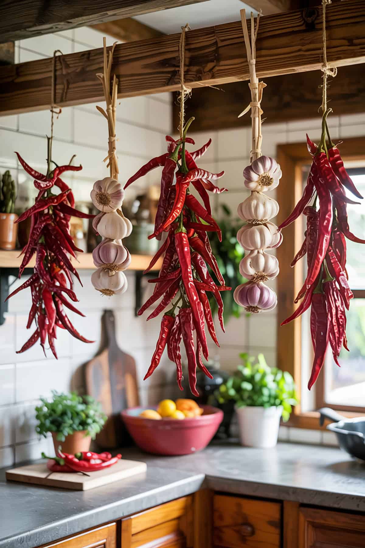 Hanging Dried Chili Peppers and Garlic