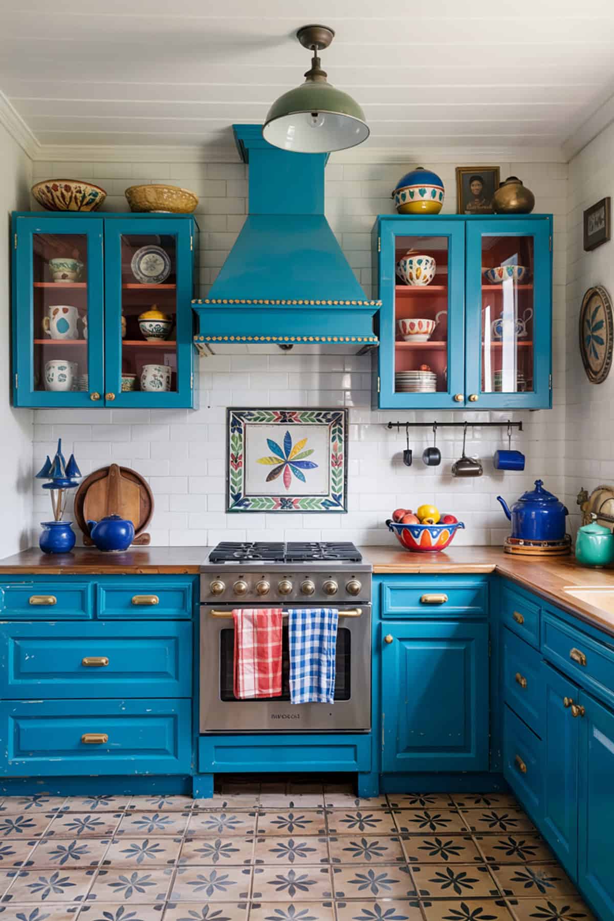 Kitchen Cabinetry in Bright Turquoise or Cobalt Blue