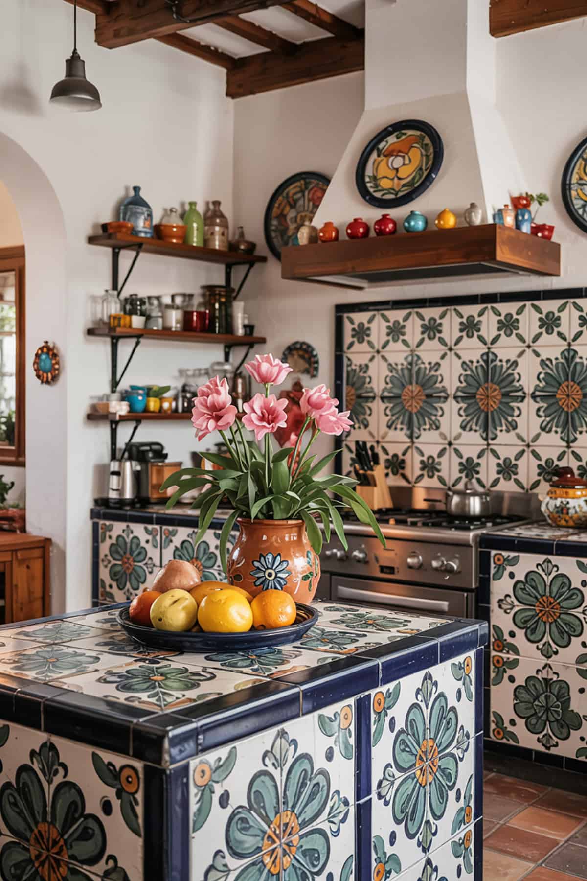 Mexican Kitchen With Bright Tile Countertops