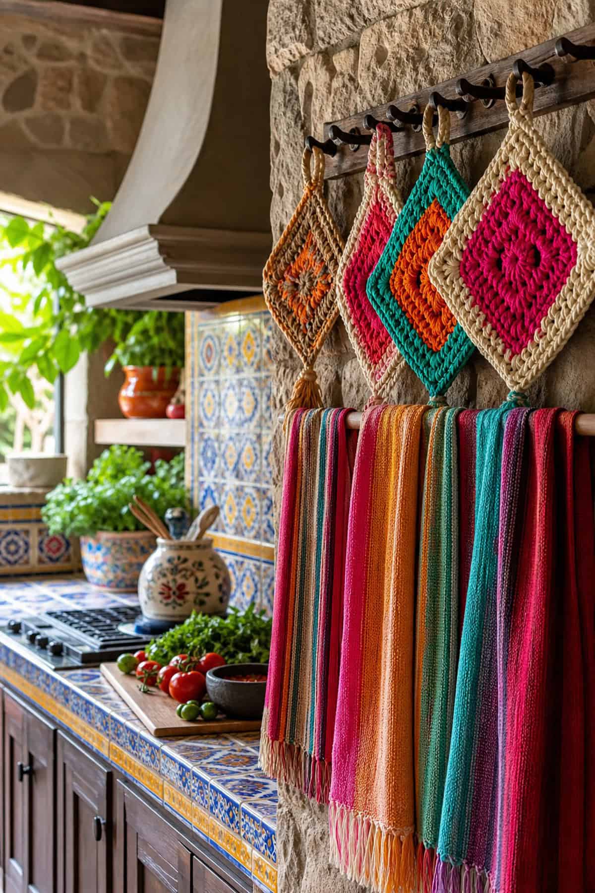 Mexican Kitchen With Macrame and Textiles