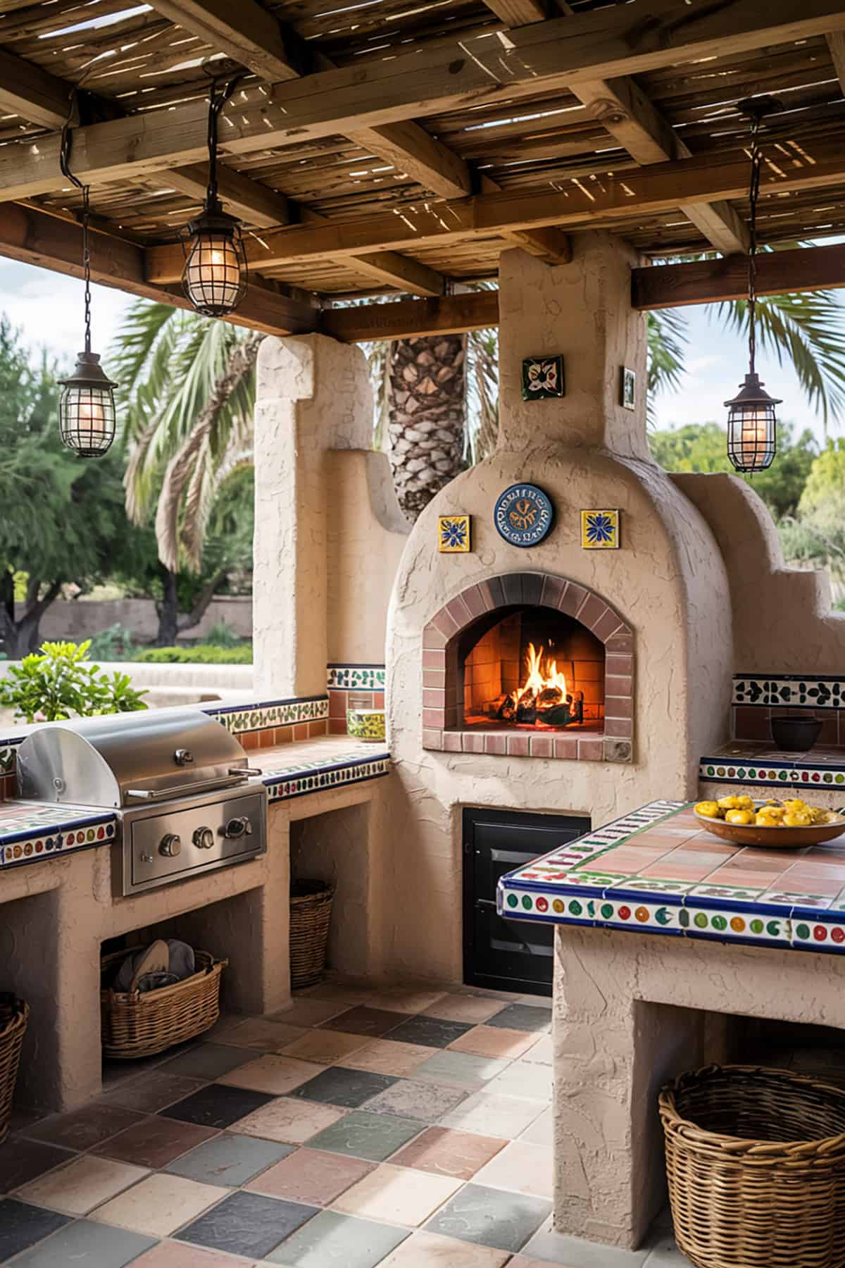 Outdoor Mexican Style Kitchen With Clay Pizza Oven