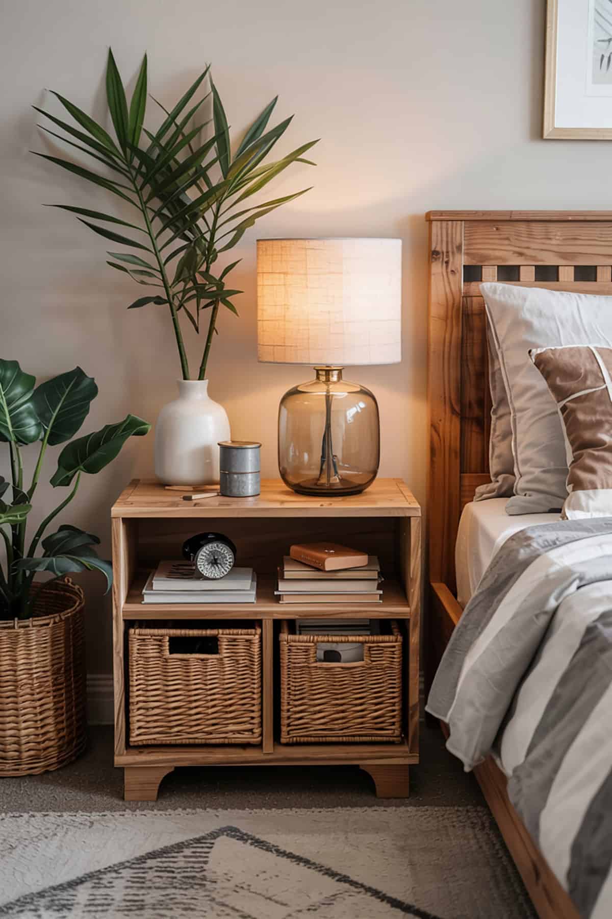 Bedside Table With Storage Baskets Below