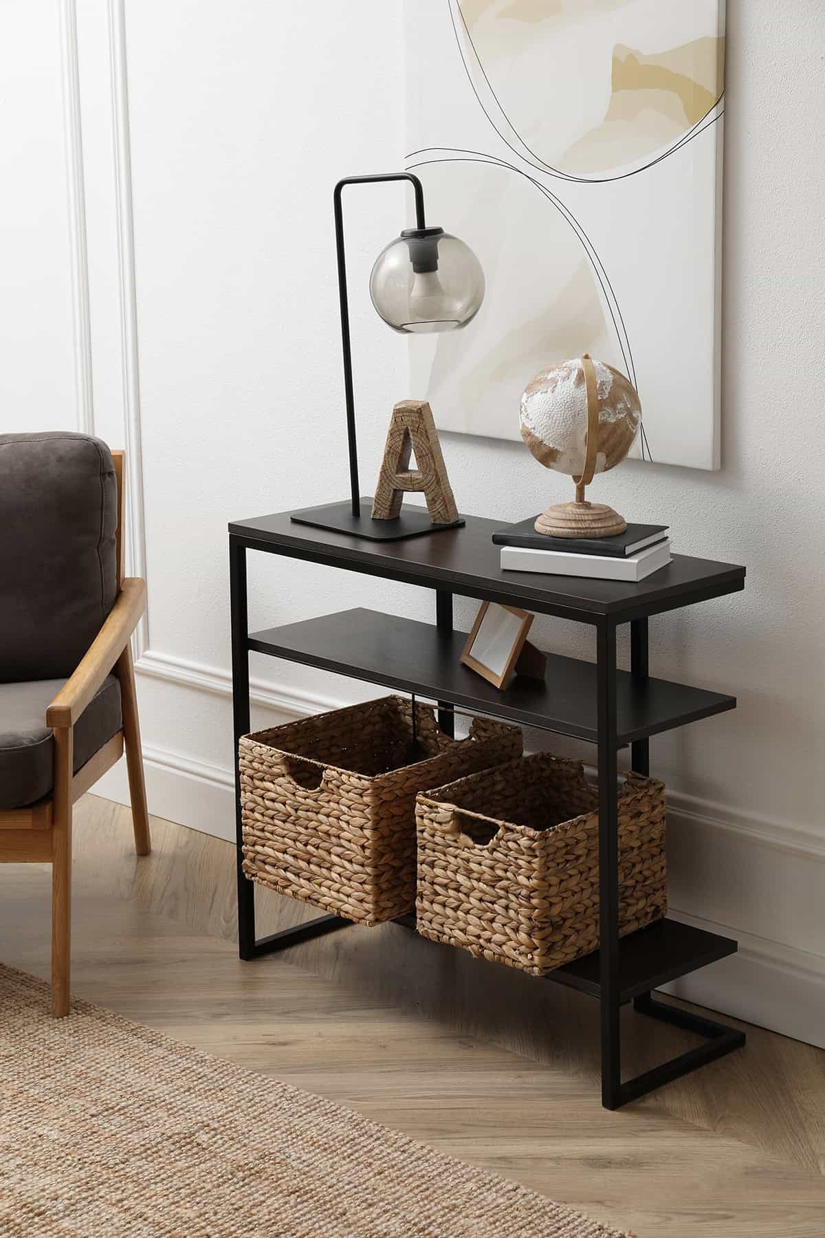 Black Console Table with Smart Storage