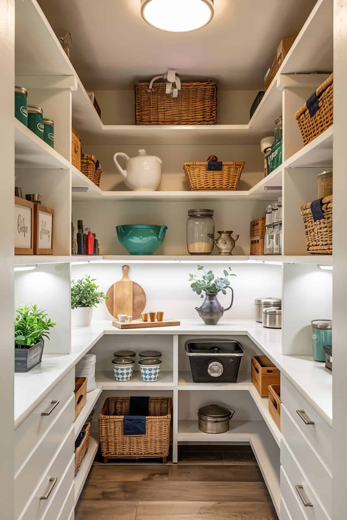 Bright Walk In Pantry With Accent Lighting