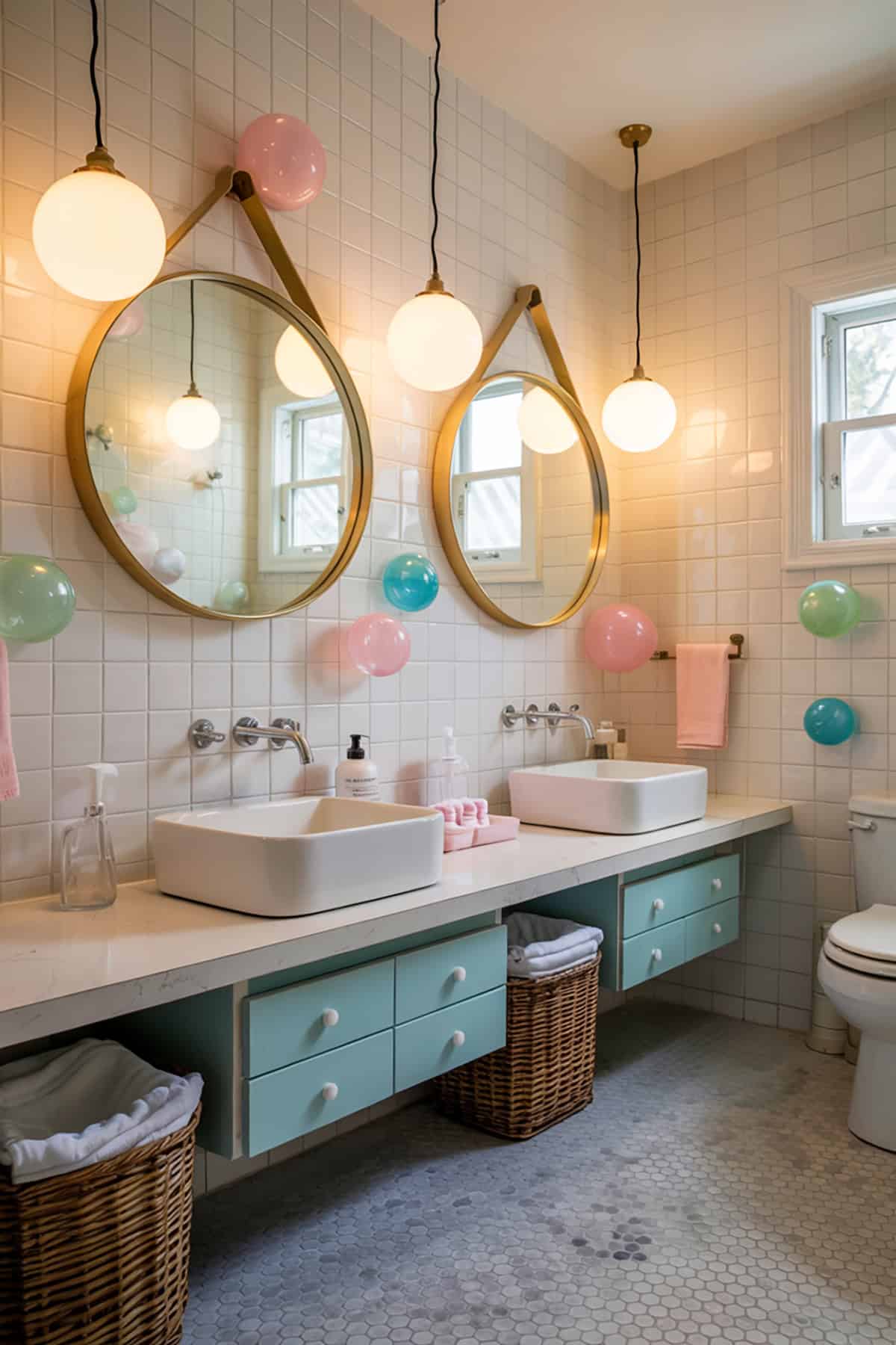 Bubble Themed Bathroom With Round Mirrors and Lights