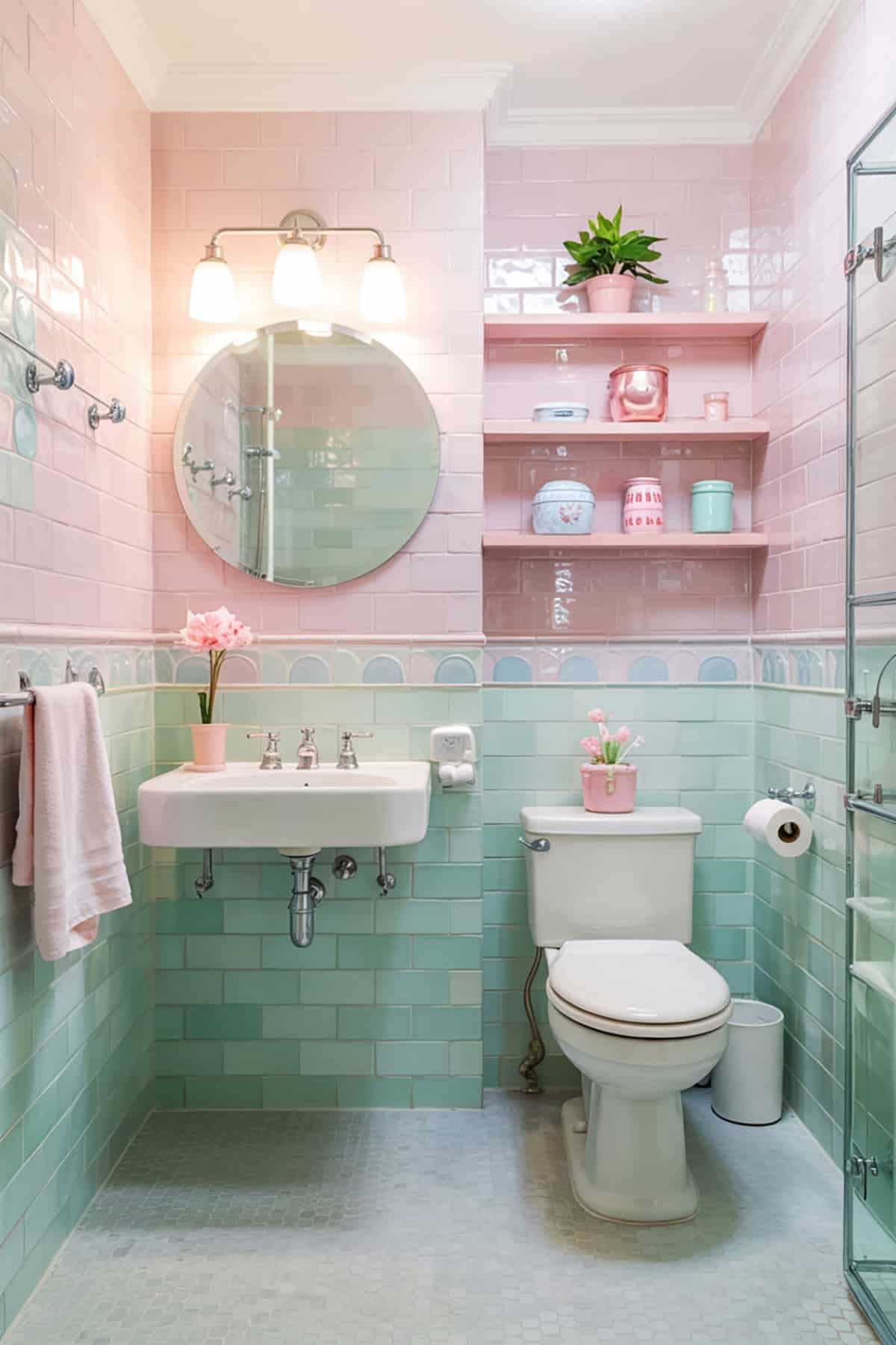 Candy Colored Bathroom With Pastel Tiles