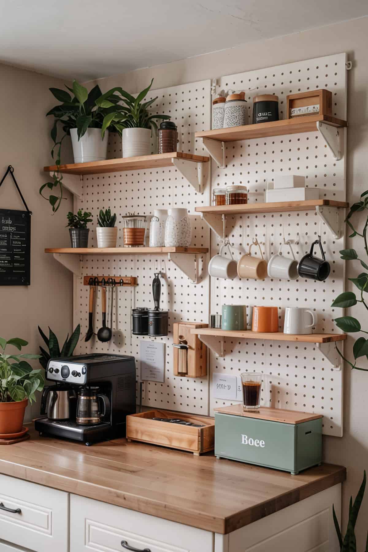 Coffee Bar With Pegboard Wall Organizer