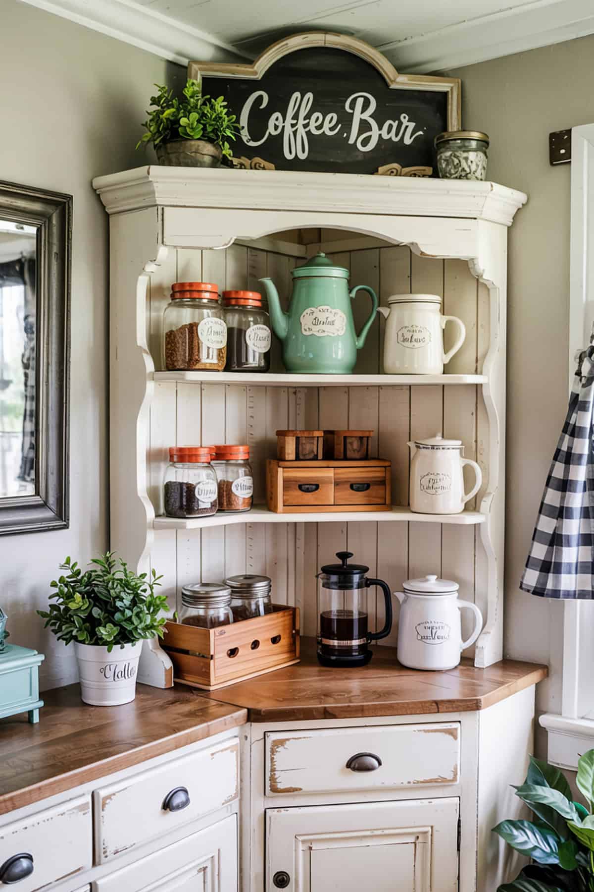 Coffee Bar in a Corner Hutch Cabinet