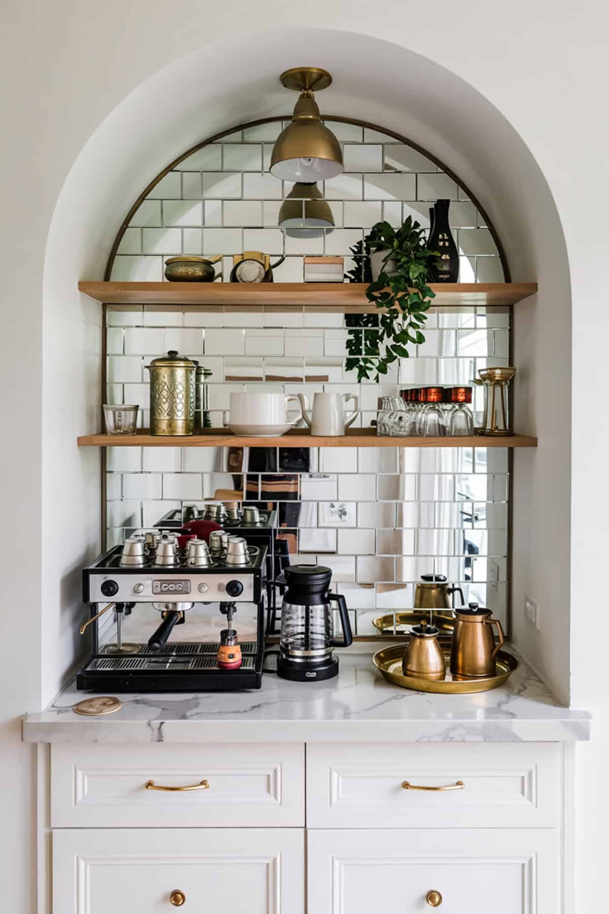 Coffee Station With Mirror Backsplash