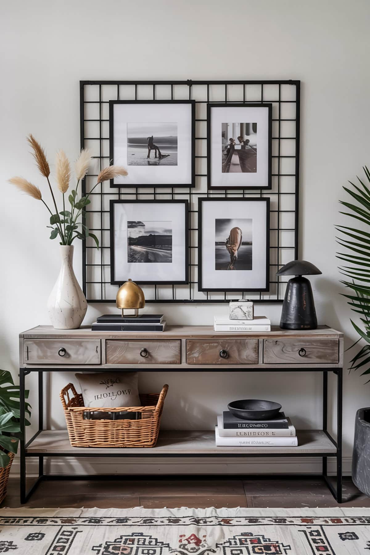 Console Table With Grid Gallery Wall