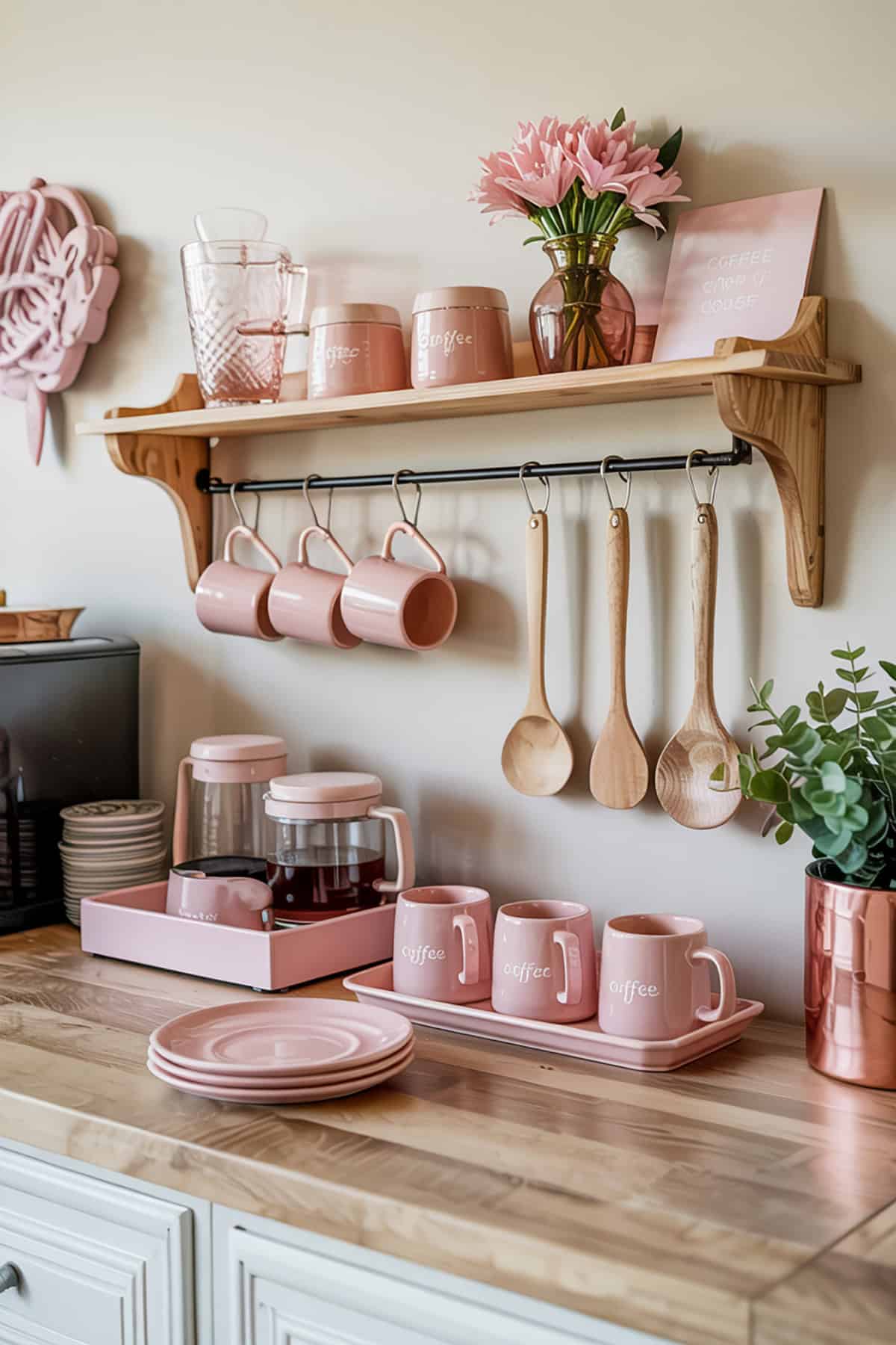 Cute Coffee Bar With Pink Accents