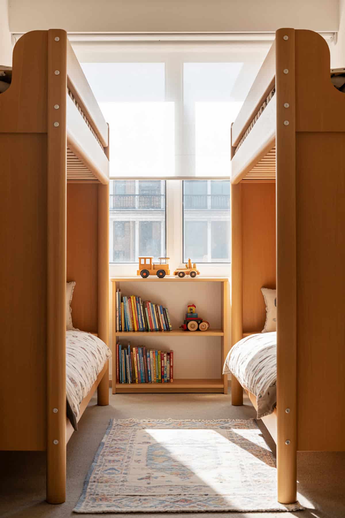 Double Loft Beds With Shelves in Between