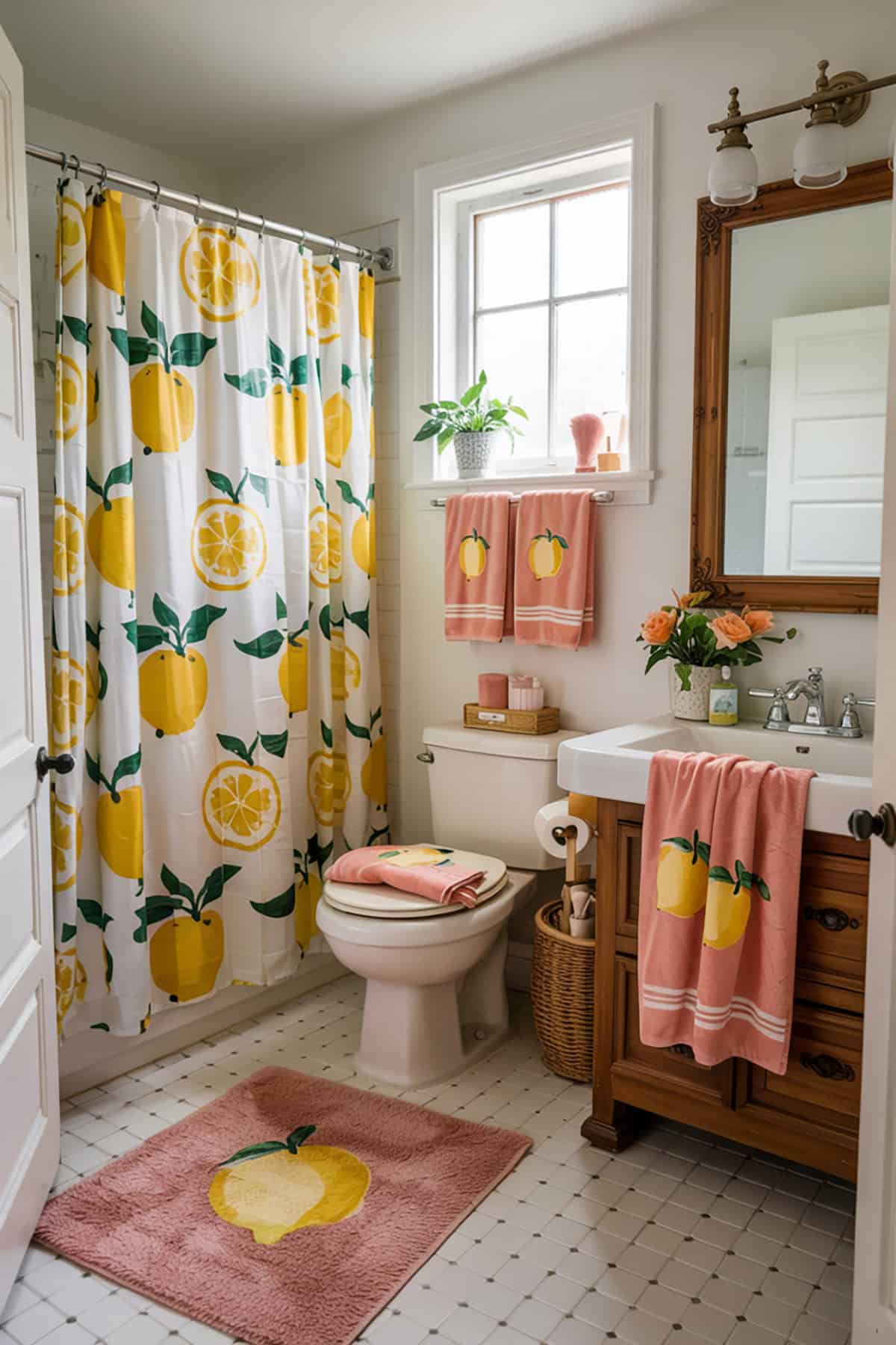 Fruit Themed Bathroom With Peach and Lemon Accents