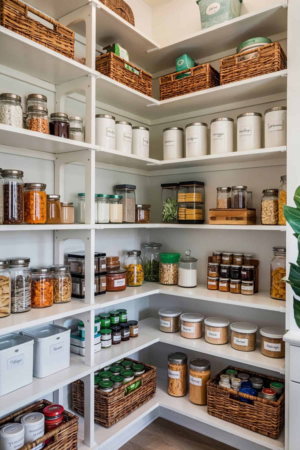 L Shaped Walk In Pantry With Open Shelving