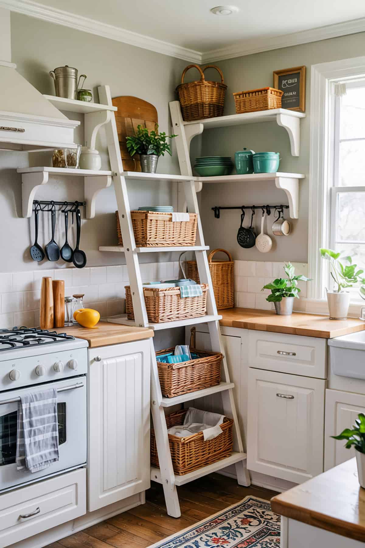 Ladder Shelf Used as Vertical Storage