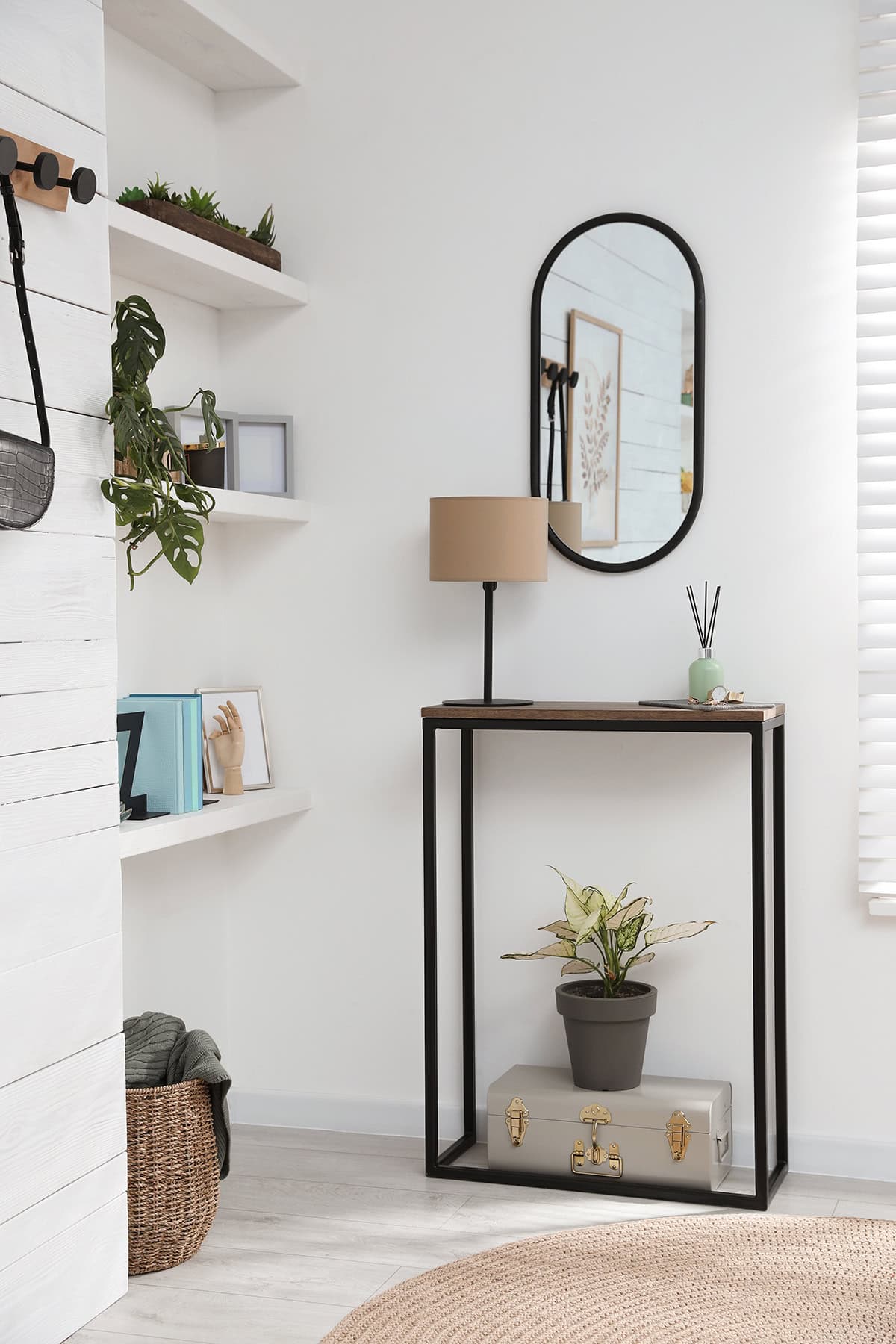 Minimalist Entryway Console Table with Tall Mirror