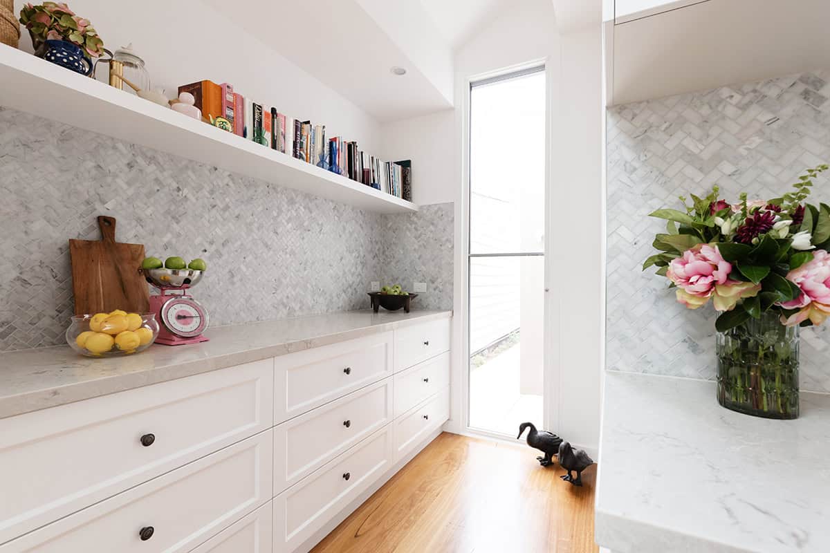 Modern Butler’s Pantry With Open Shelving