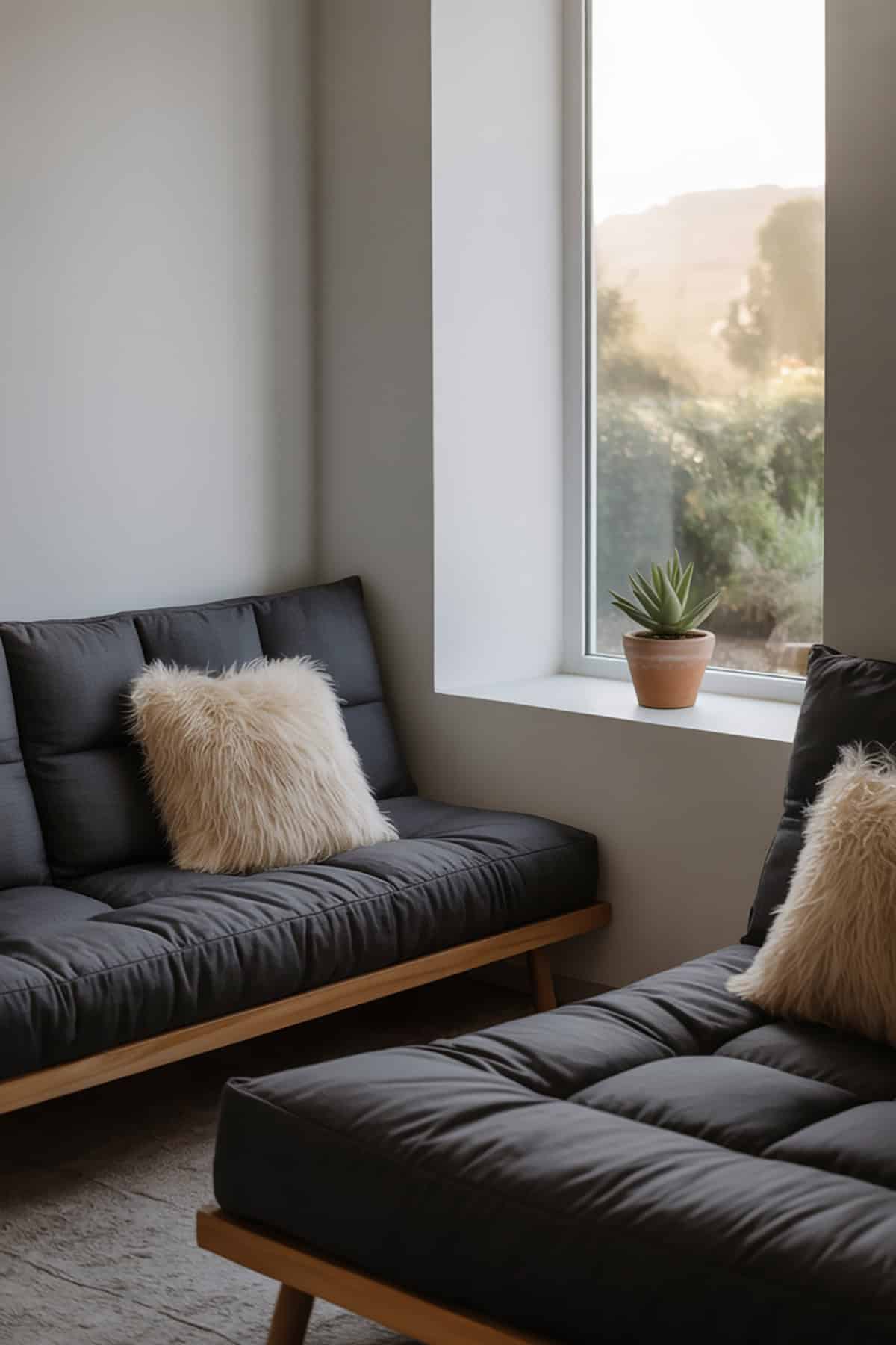 Two Futons in a Shared Guest Room