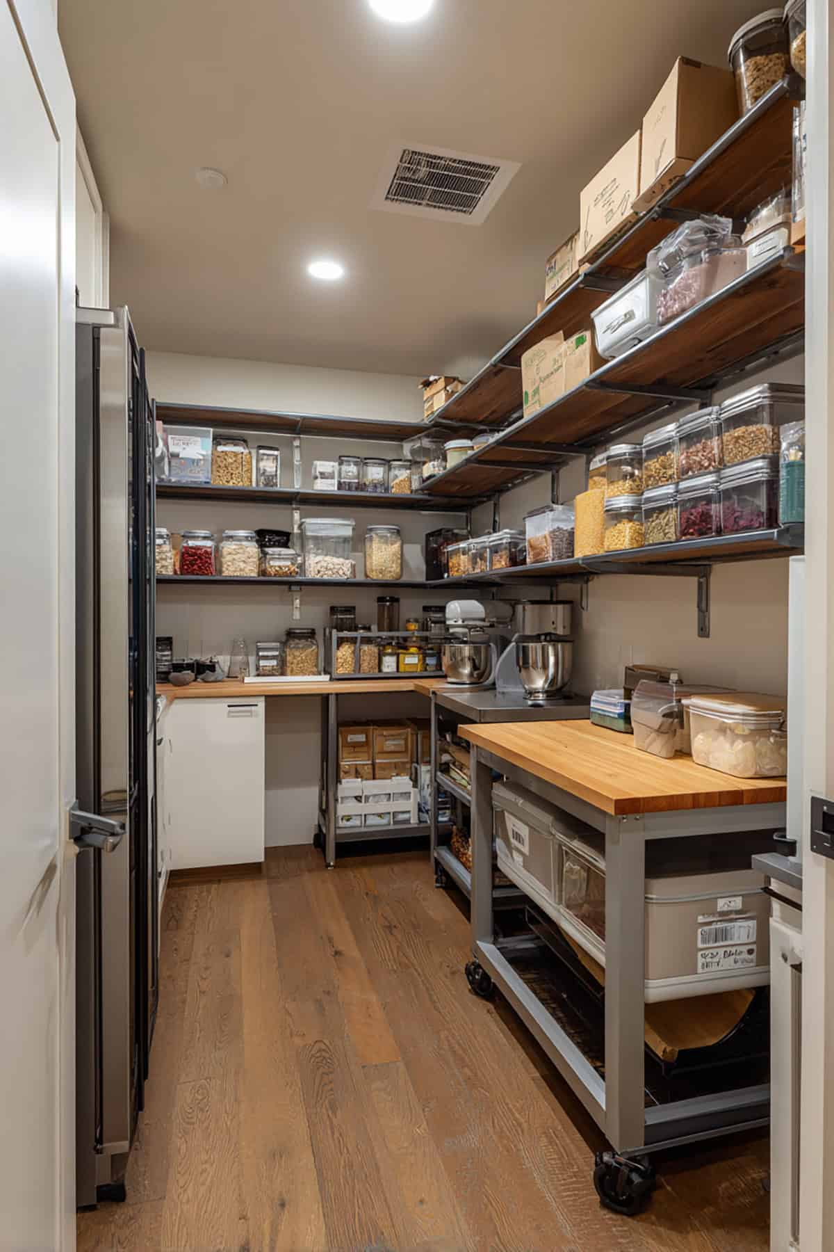 Walk In Pantry With Rolling Cart Station