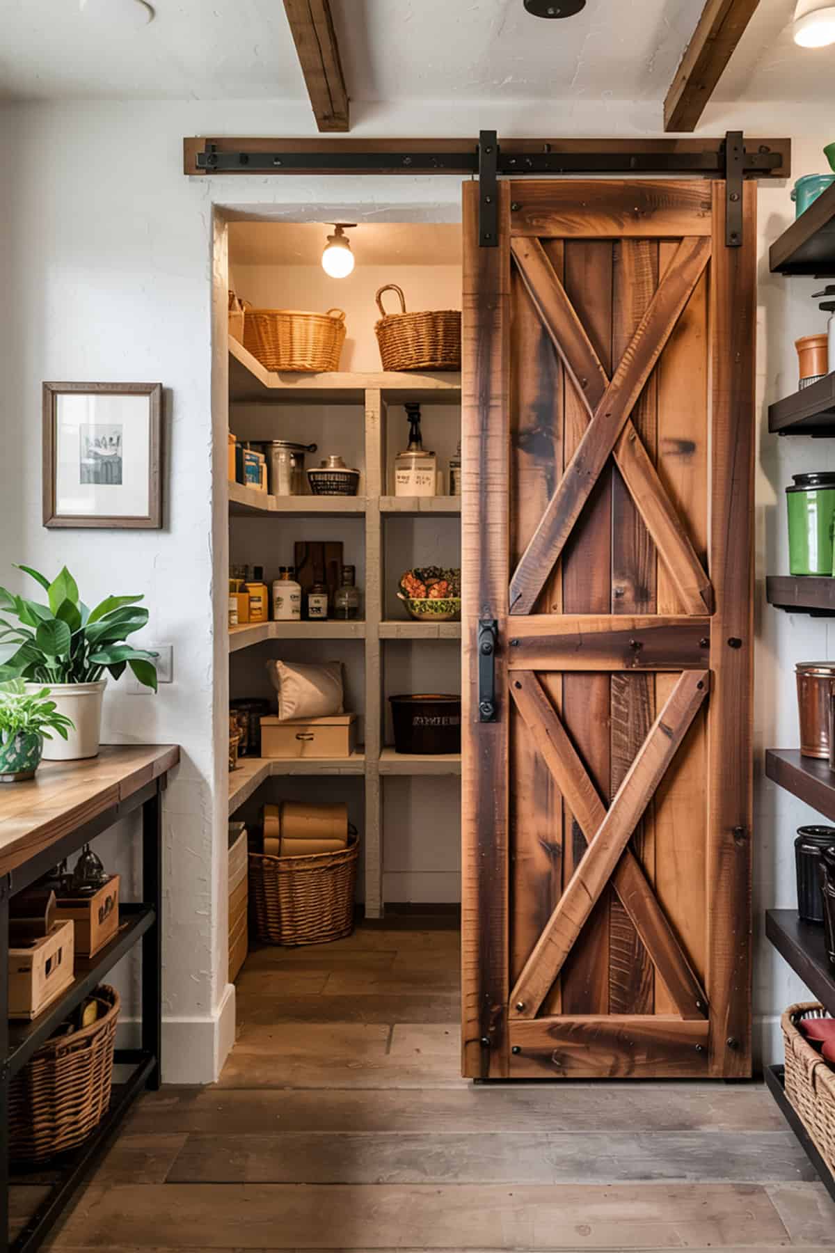 Walk In Pantry With Sliding Barn Door Entry