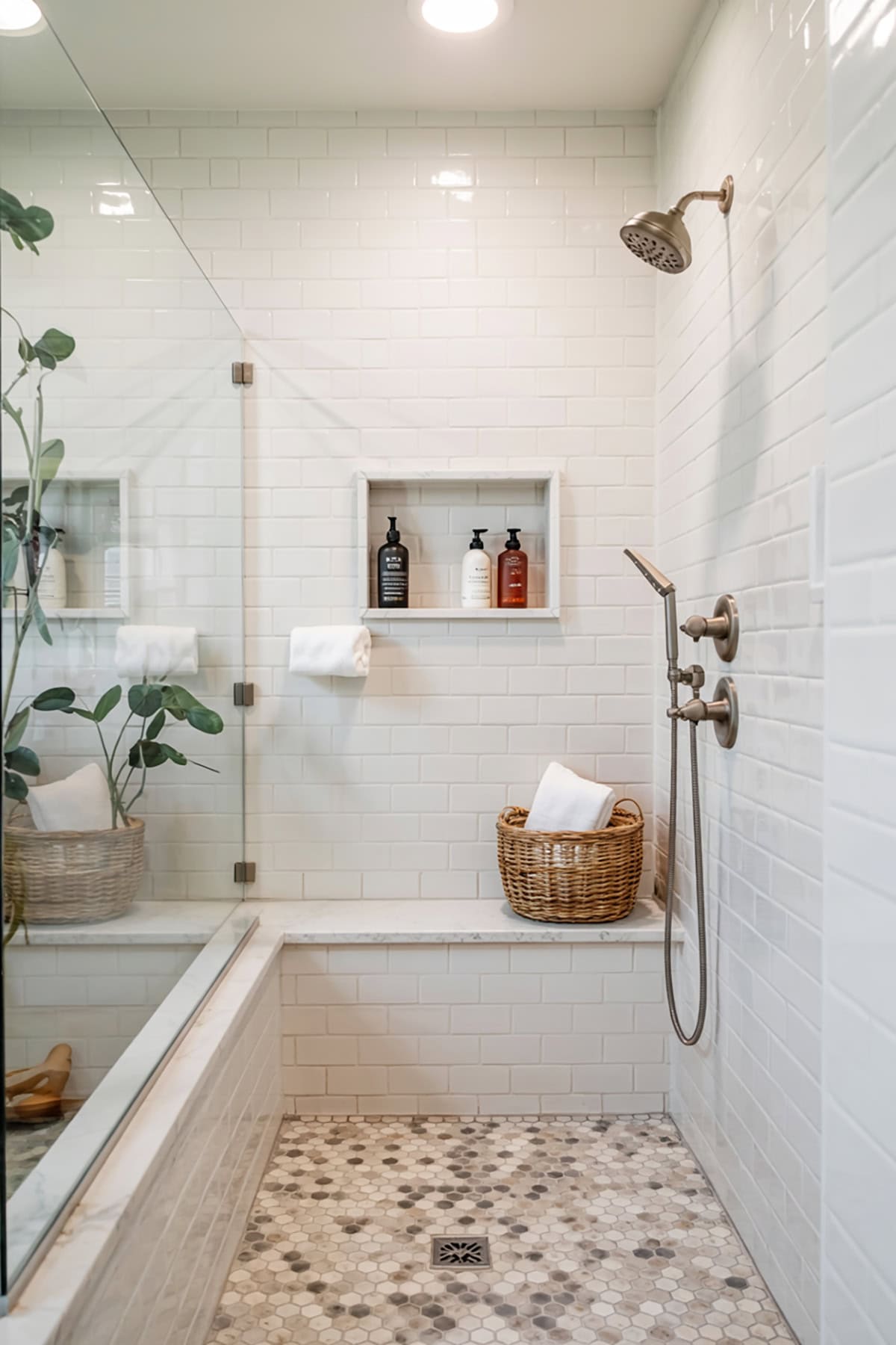 Walk In Shower With Bench and Recessed Niche