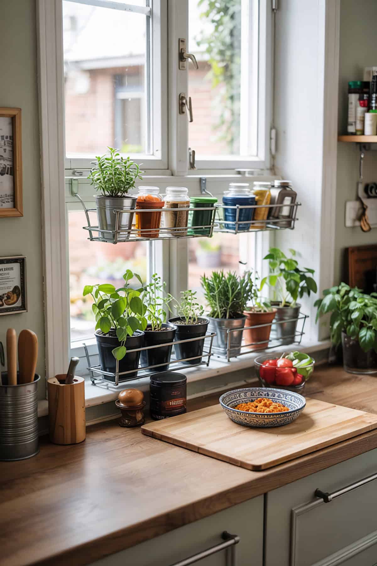 Window Sill Used as a Plant or Spice Shelf
