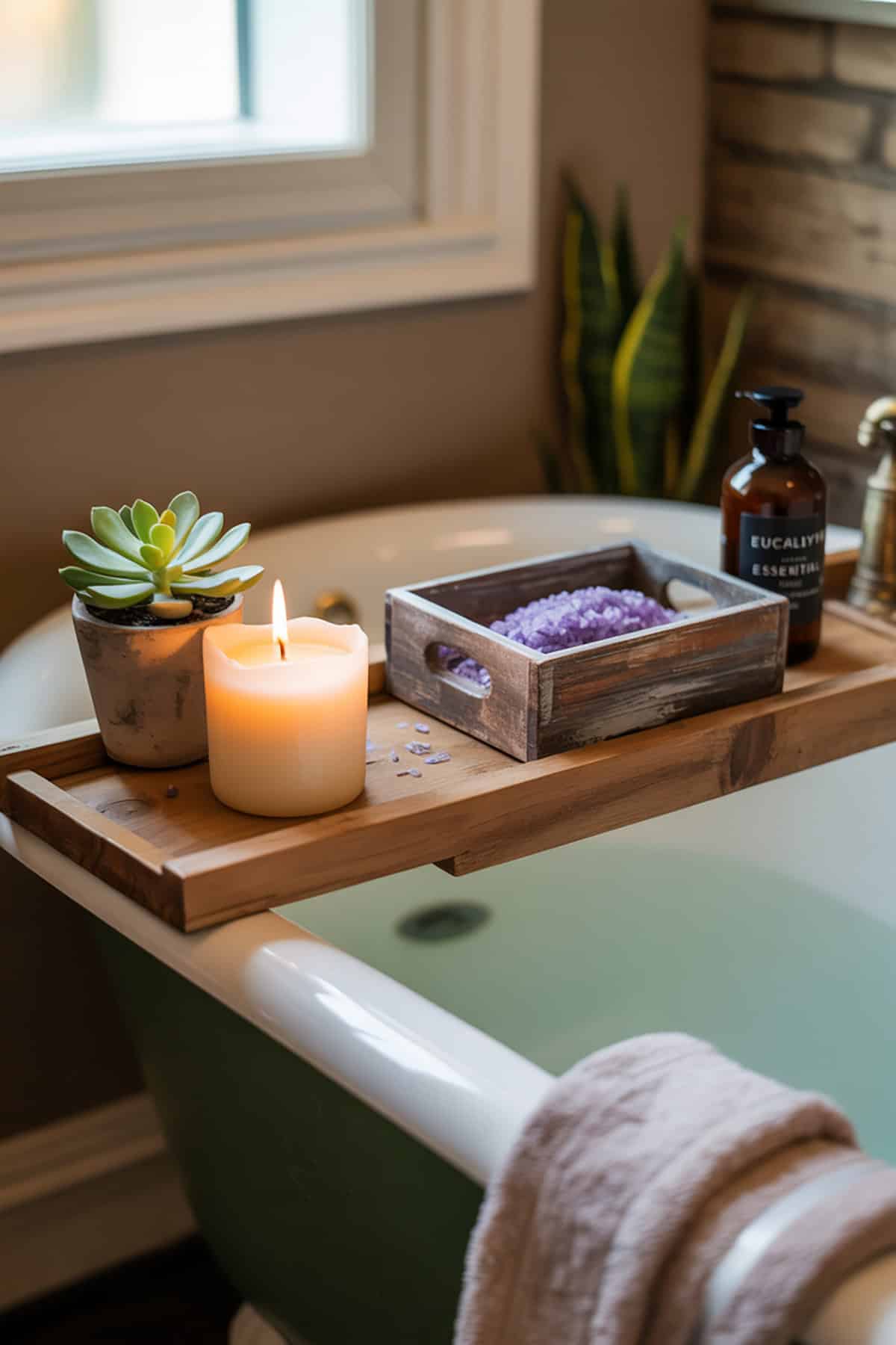 Above the Tub Shelf with Relaxation Essentials