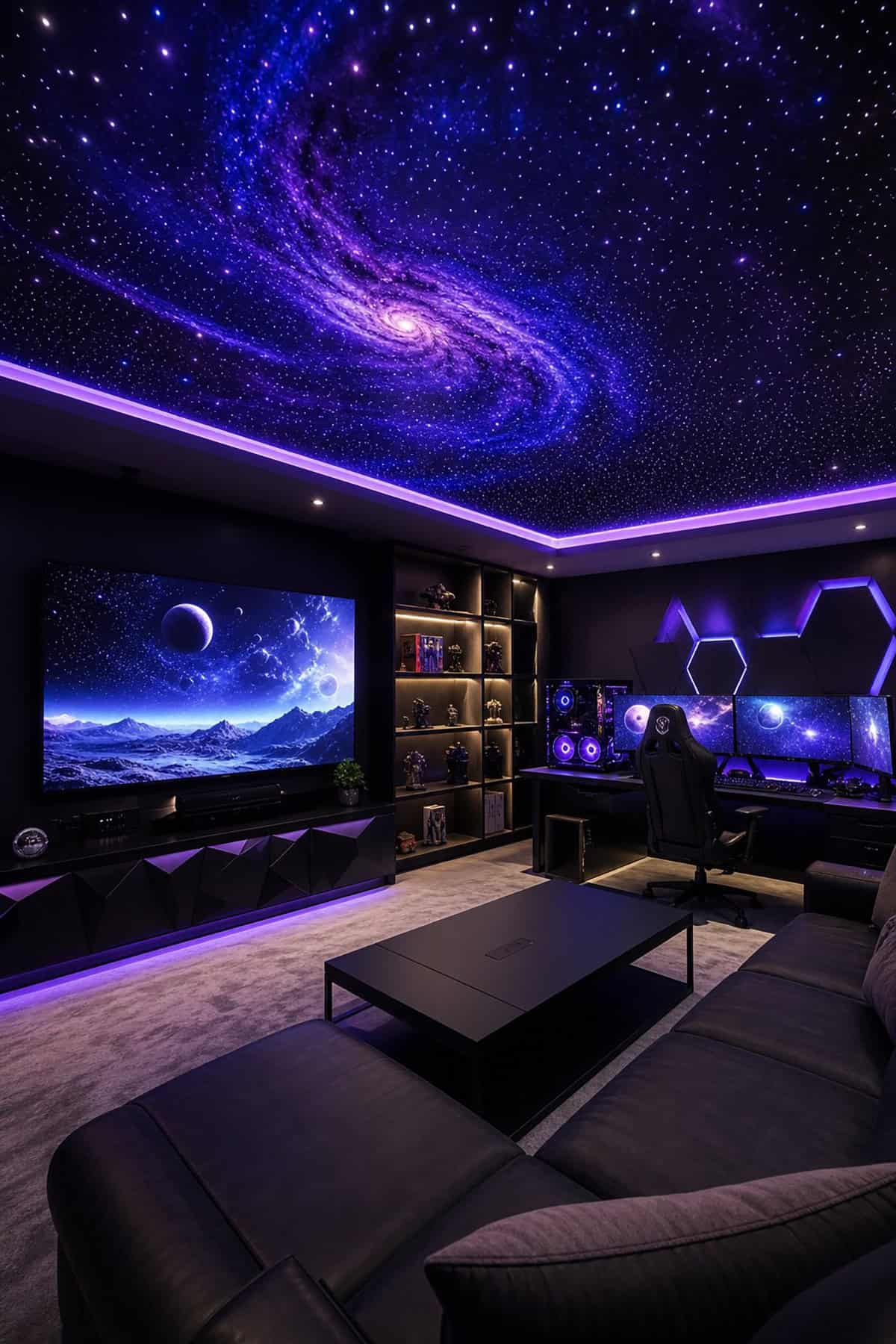 Ambient Galaxy Ceiling for a Modern Game Room