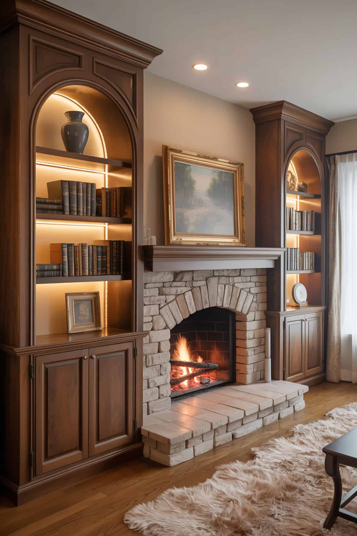 Arched Built Ins With Accent Lighting