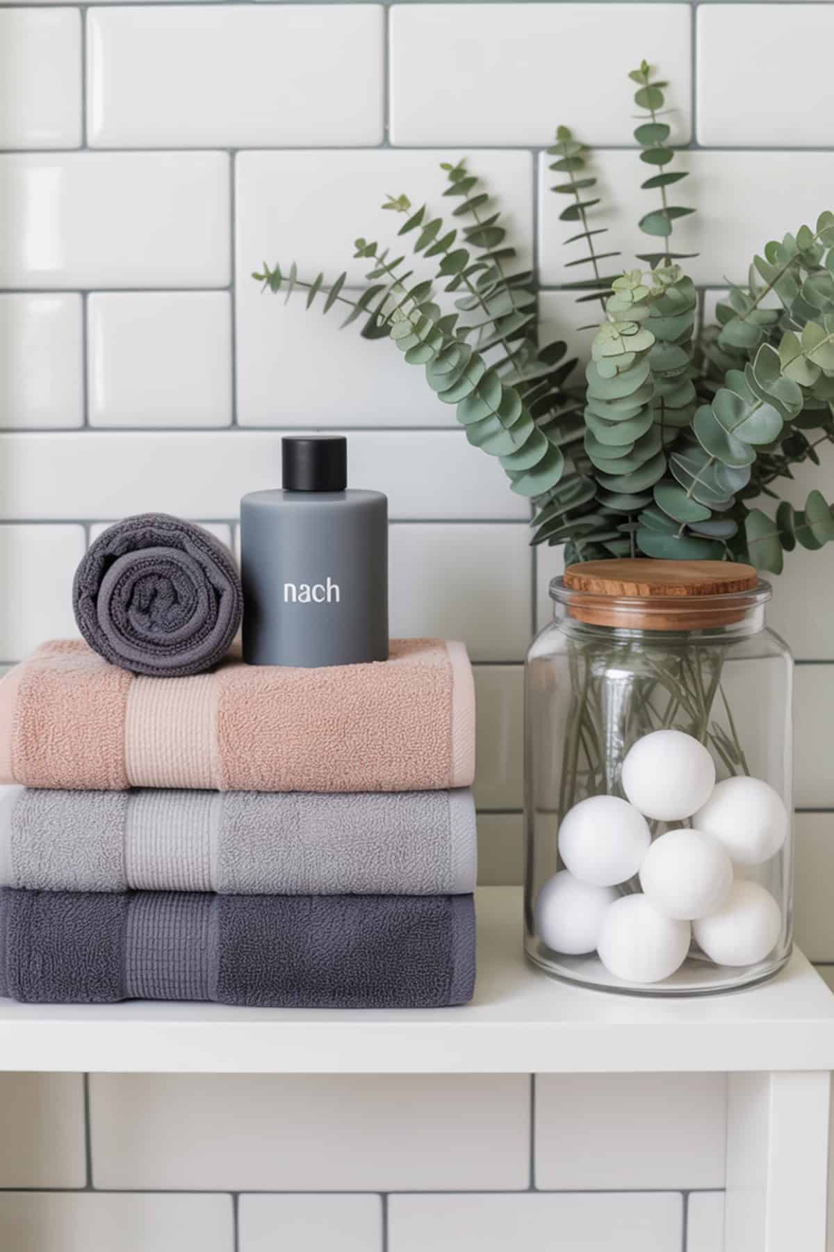 Bathroom Monochrome Shelf with Matching Towels