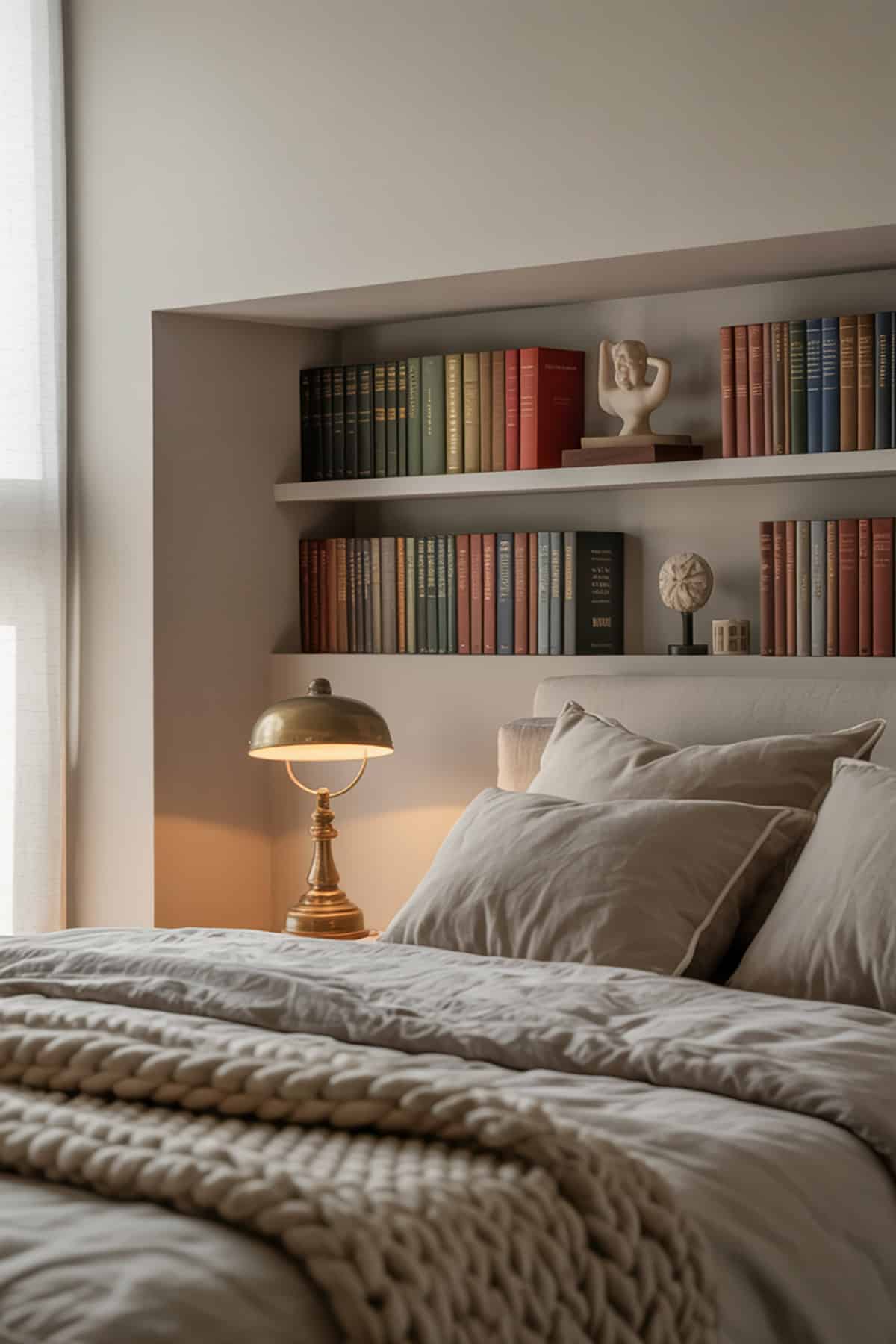 Bookshelf Niche Above the Bed
