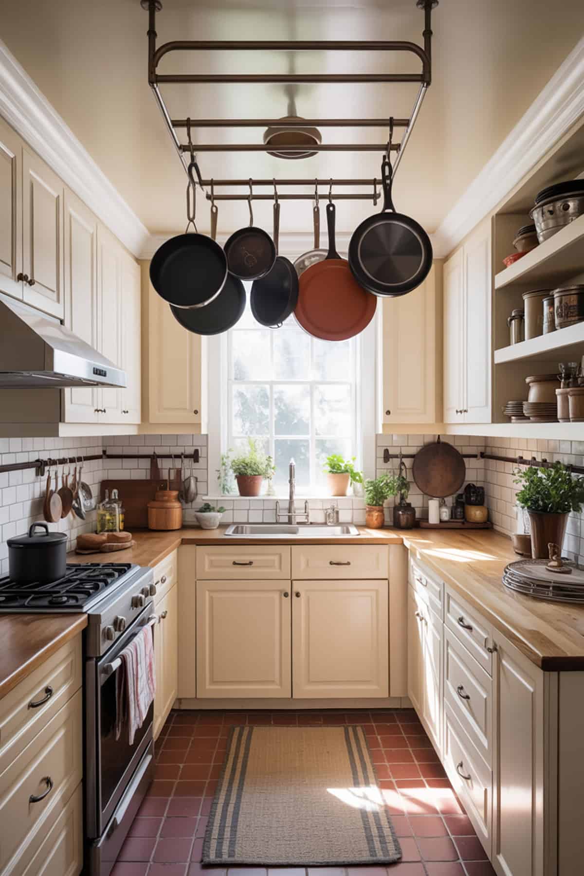 Ceiling Pot Rack in a Galley Kitchen