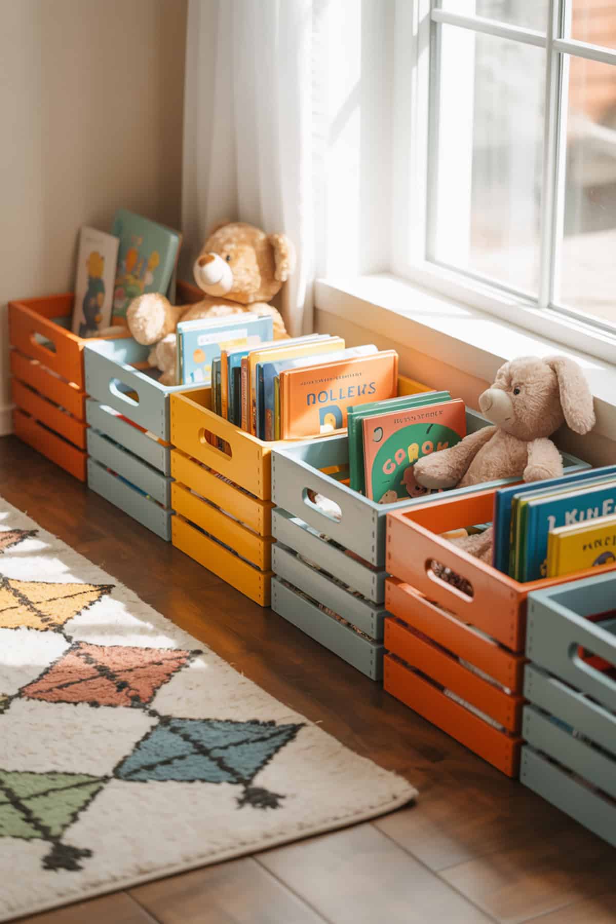 Children’s Book and Toy Storage With Colorful Crates