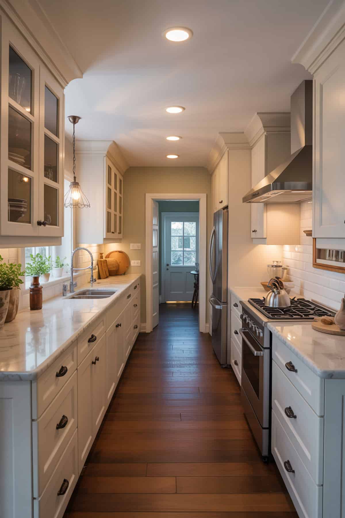 Classic Galley Layout With Recessed Lighting