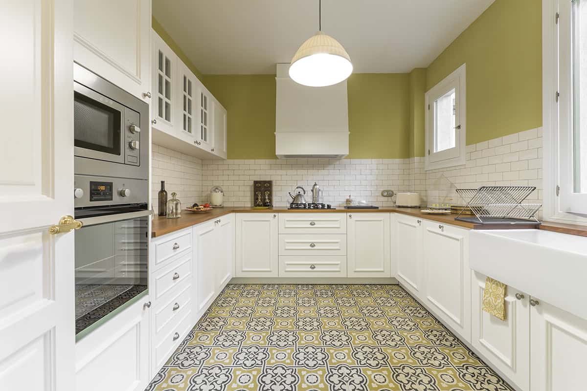 Classic U Shaped Kitchen with Patterned Tile
