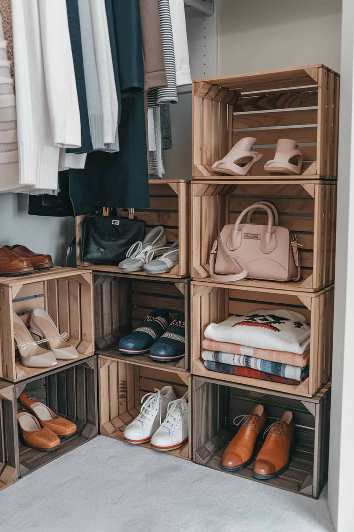 Closet Organizer With Crate Shelves