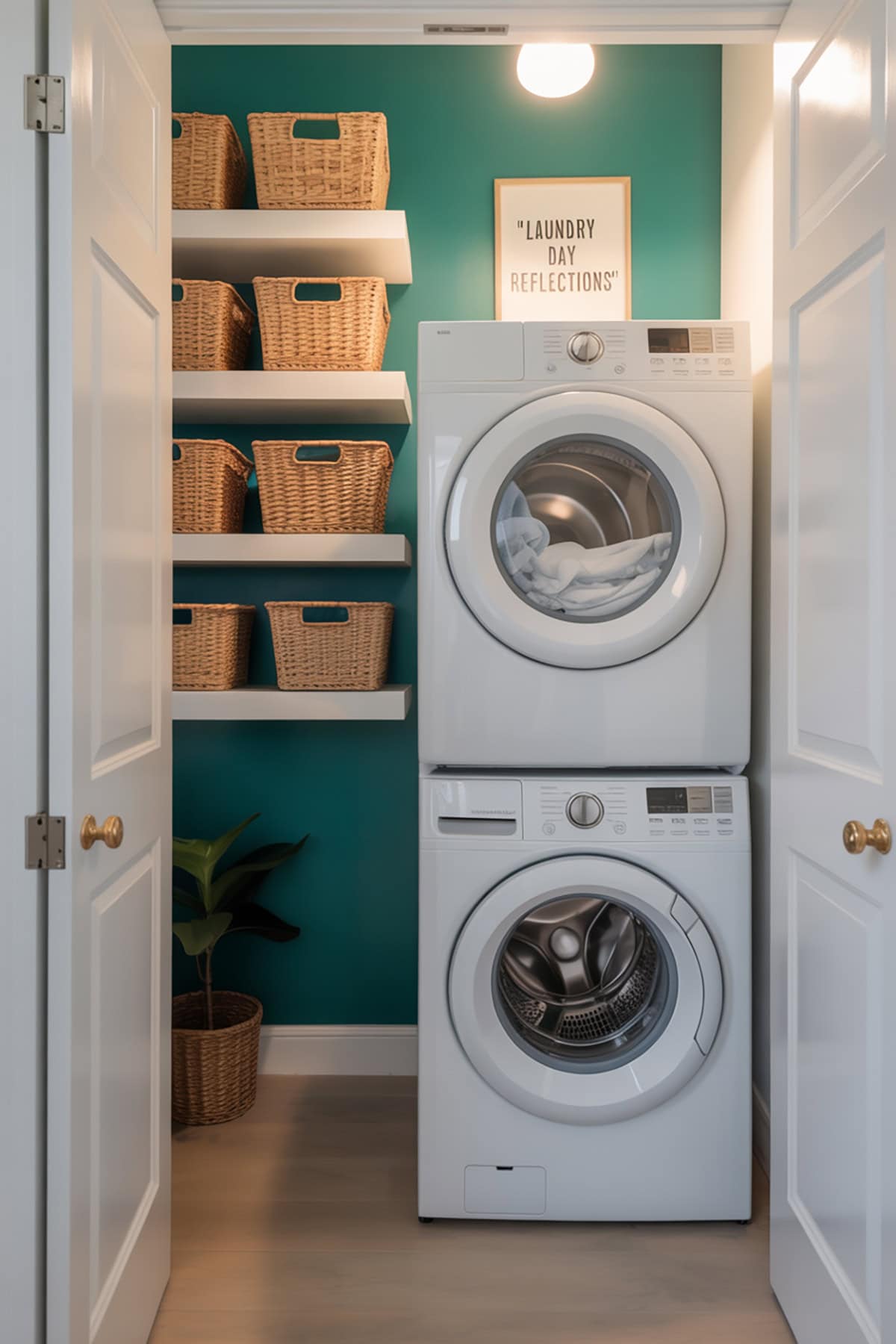 Colorful Accent Wall in Laundry Closet
