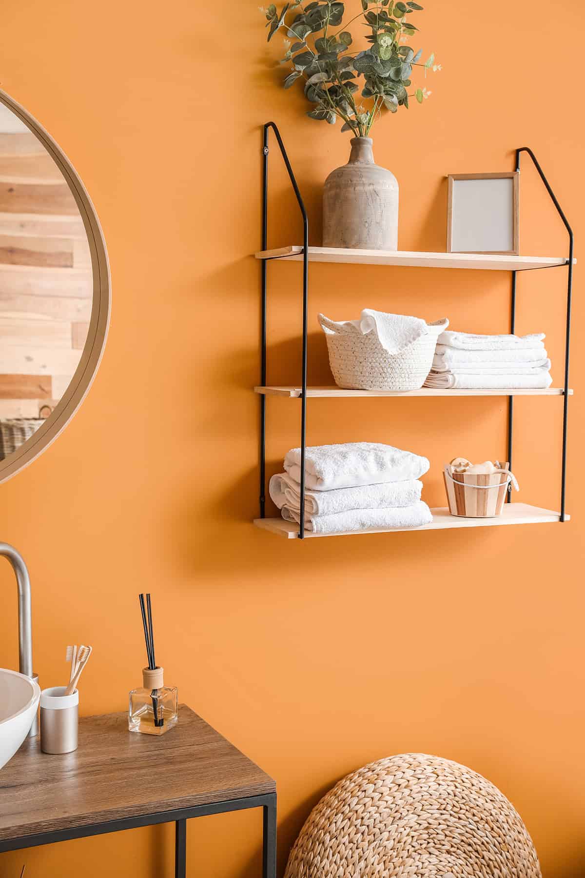 Colorful Walls Paired with Open Shelving
