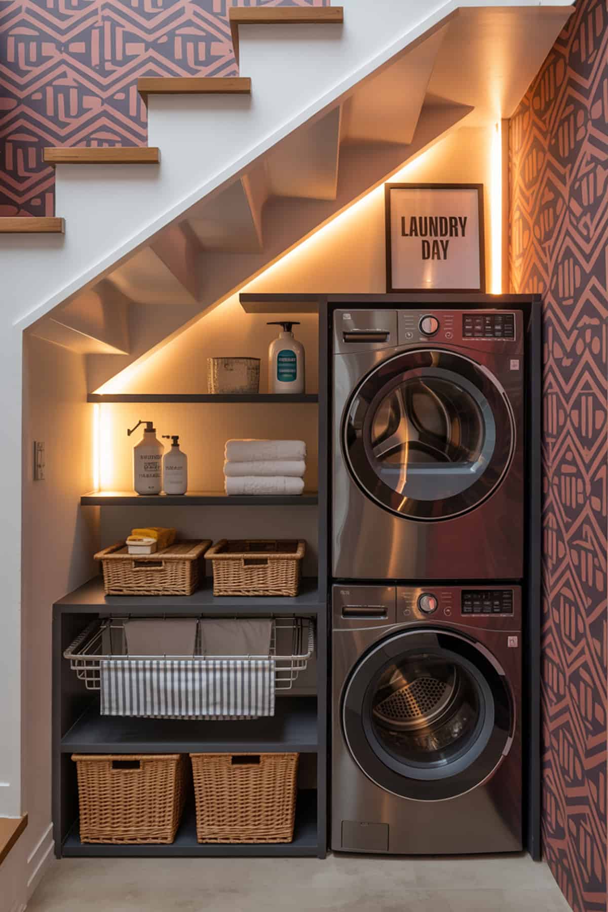 Compact Laundry Nook Under the Stairs