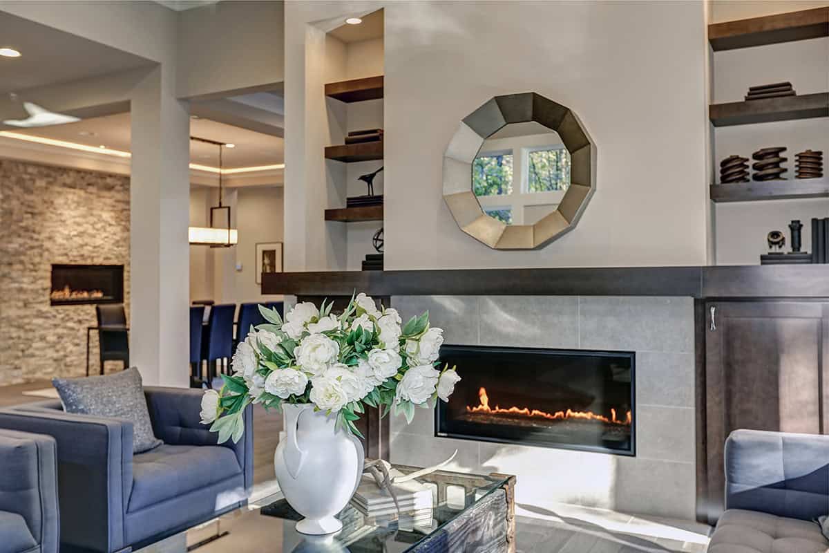 Contemporary Built Ins with Mirror Accent