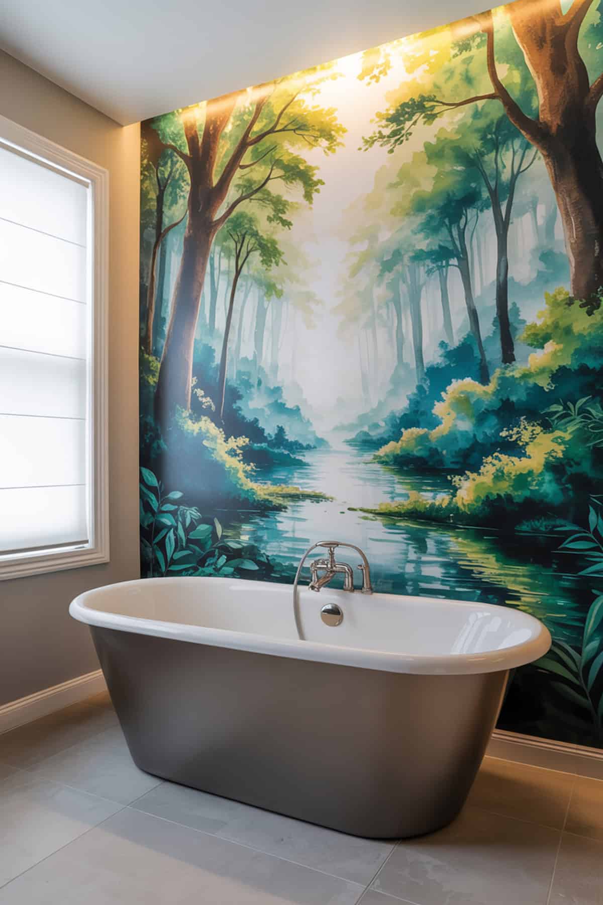 Custom Wall Mural Behind the Tub