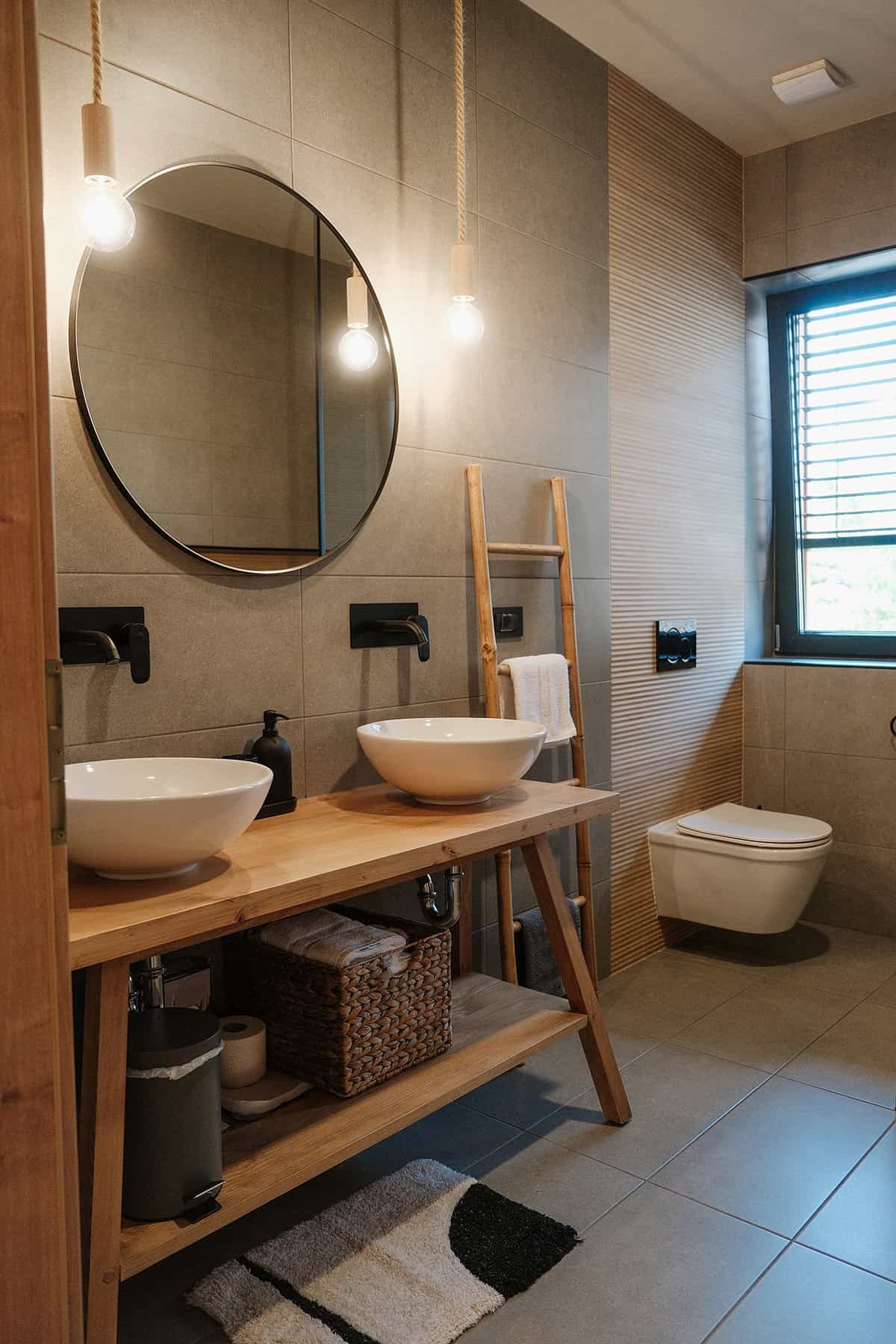 Double Vanity with Round Mirrors