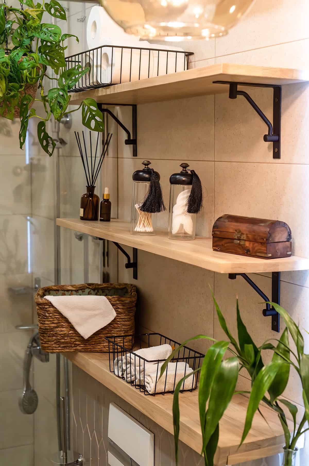 Earthy Modern Shelves with Boho Touches