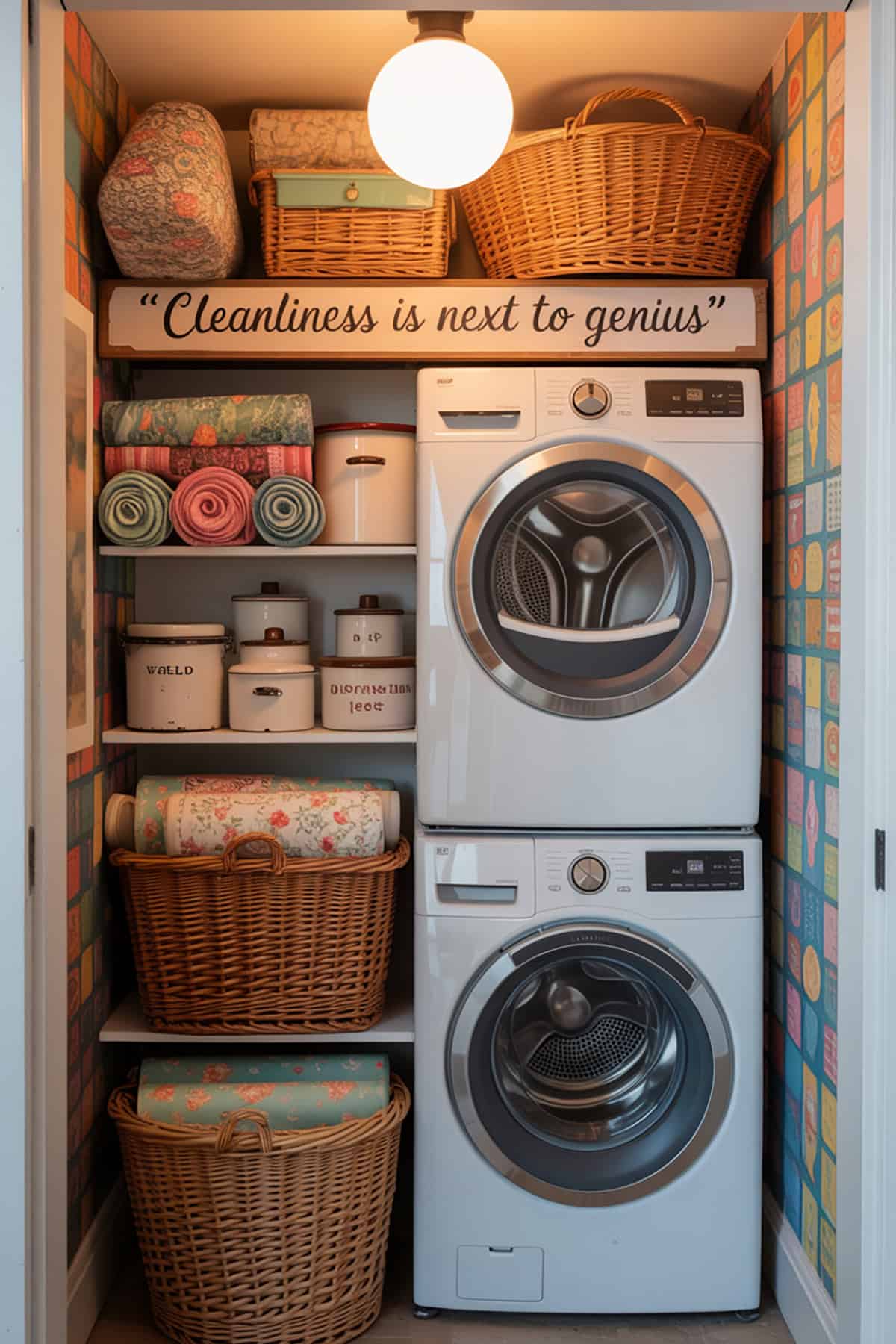 Eclectic Laundry Closet With Vintage Touches