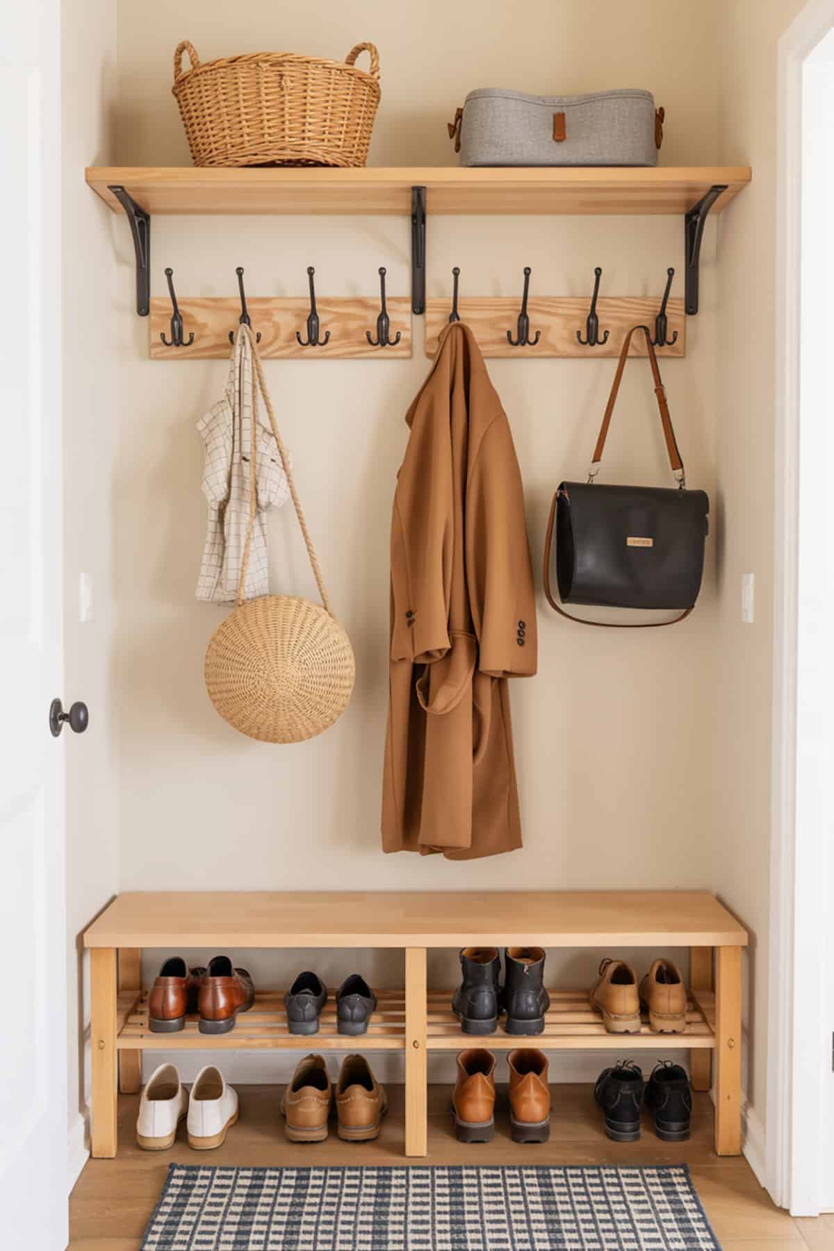 Entryway Wall Hooks and Shoe Bench