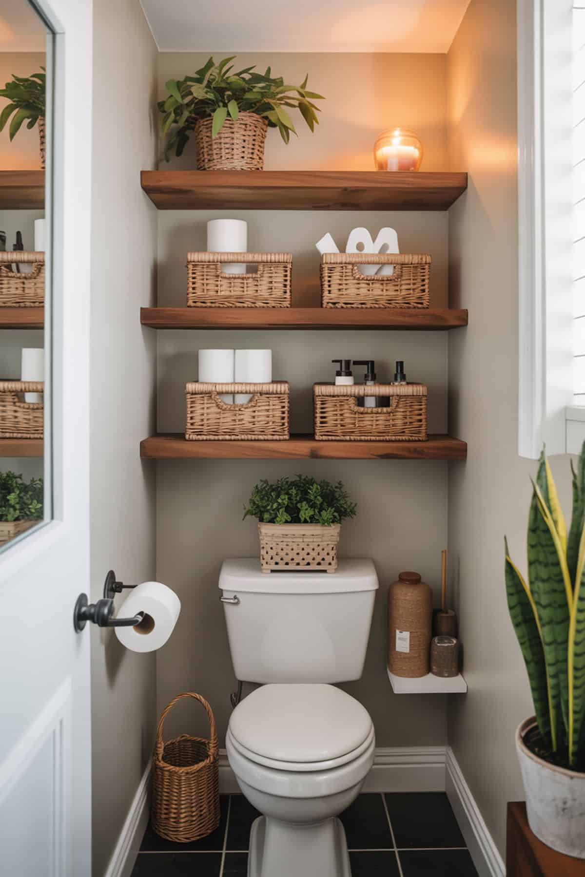 Floating Shelves with Coordinated Baskets
