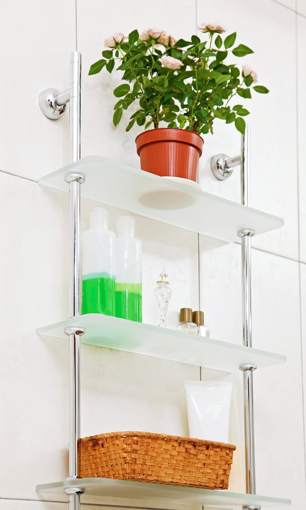Freshness with Glass Shelves and Greenery