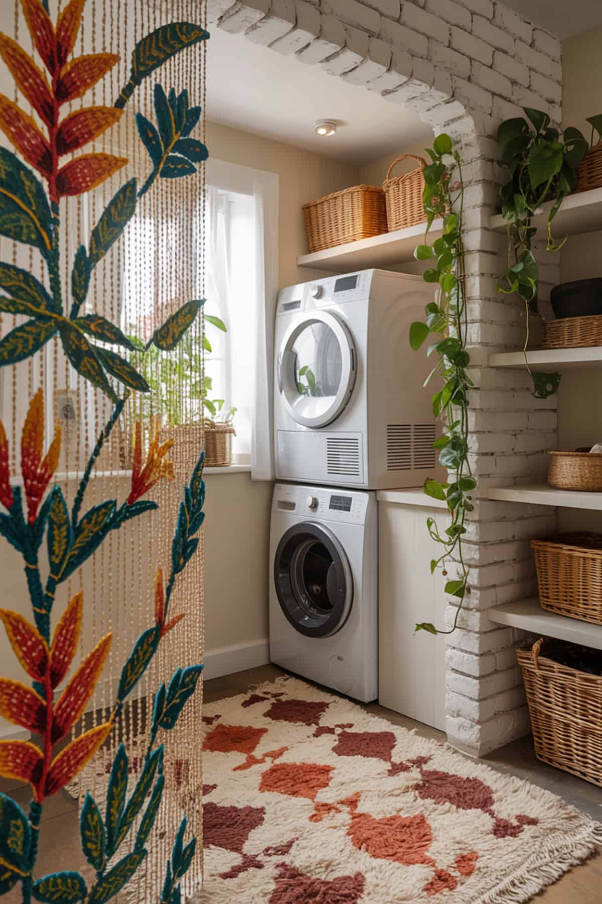 Hidden Laundry Area Behind Curtain or Beaded Screen