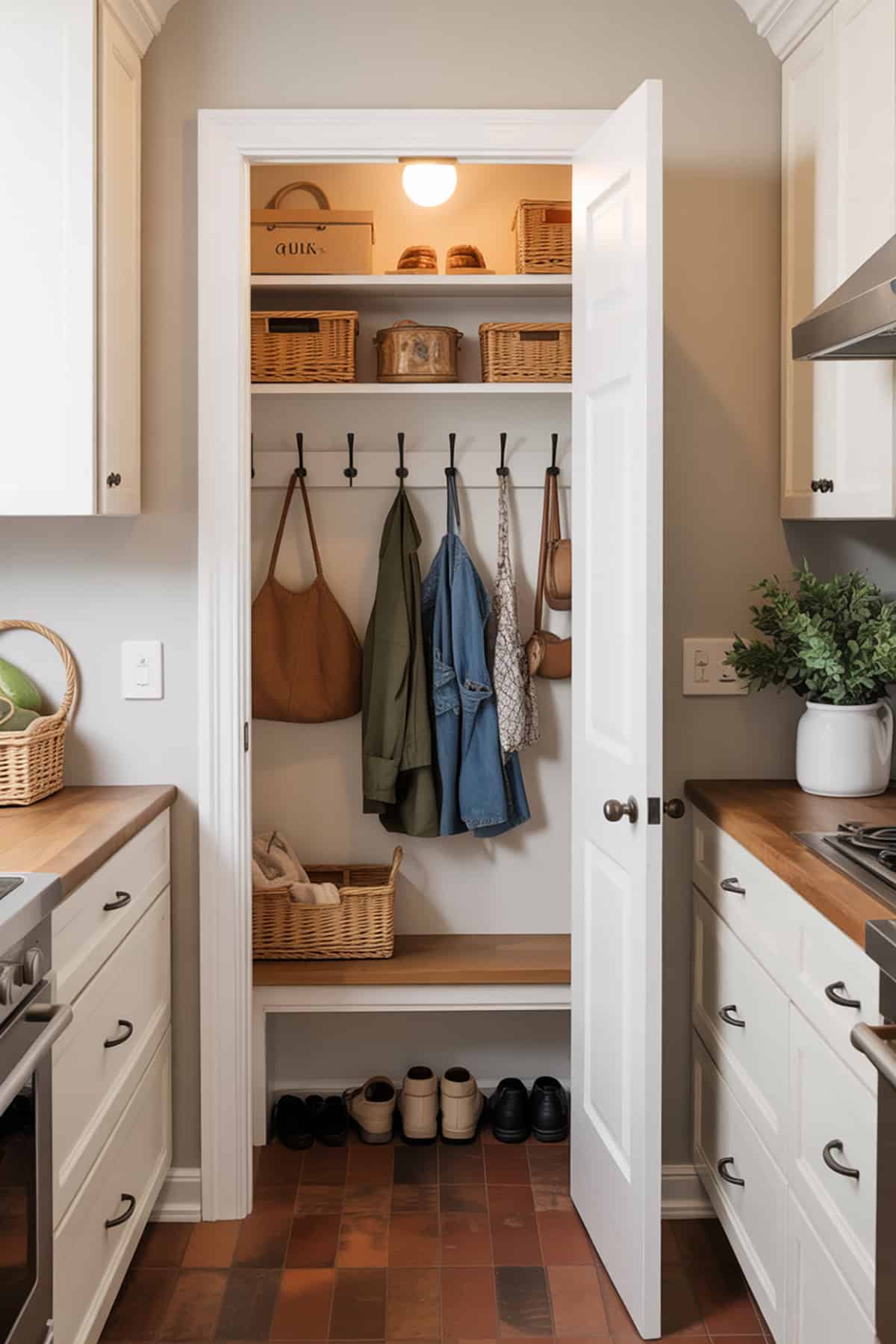 Hidden Mudroom in a Kitchen Pantry