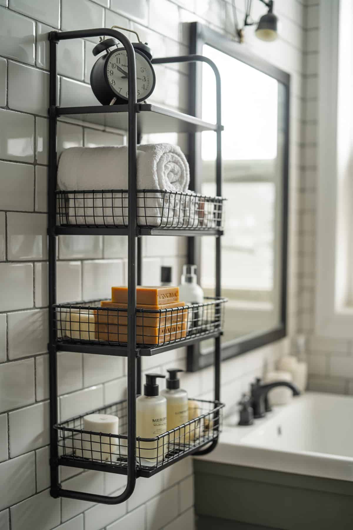 Industrial Style Shelf with Wire Baskets